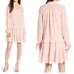 Rebecca Minkoff Dyan Drop Waist Pink Floral Dress XS Long Sleeve